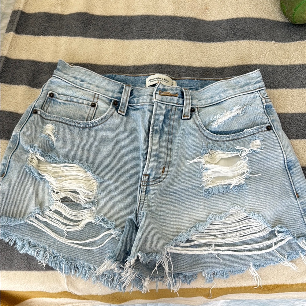 Abercrombie & Fitch Blue Jean Shorts Distressed High-Waisted